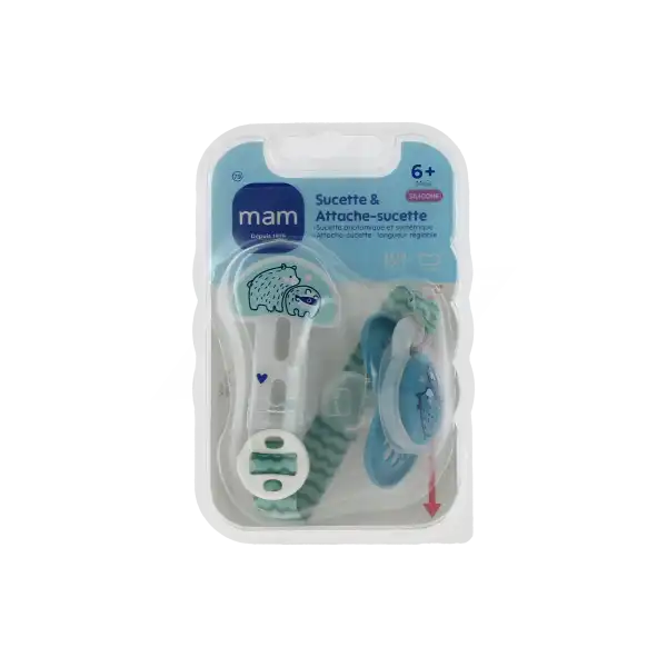Mam Kit Sucette+attache-sucette Silicone 6mois + Etui/1