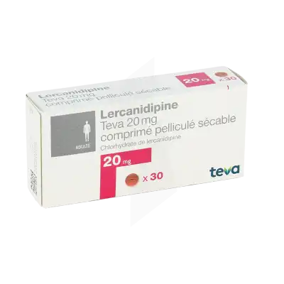 LERCANIDIPINE TEVA 20 mg, comprimé pelliculé sécable