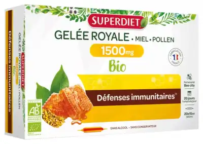 Superdiet Gelée Royale Miel Pollen Bio Solution Buvable 20 Ampoules/10ml à VERNOUX EN VIVARAIS