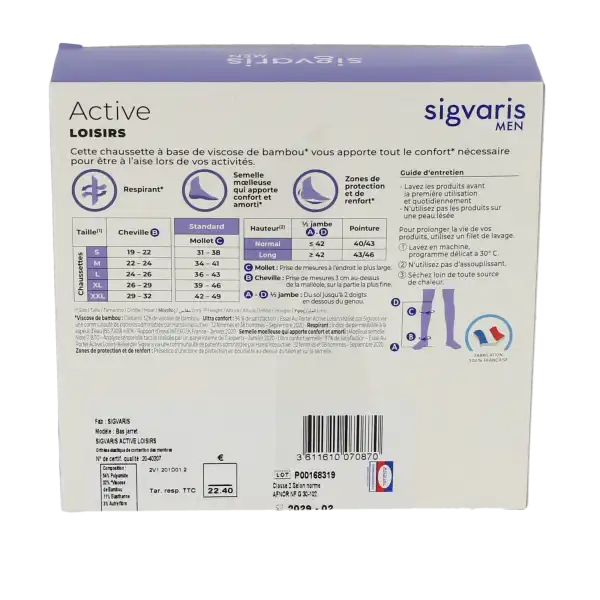 Sigvaris 2 Active Loisirs New Chaussette Homme Noir Ll