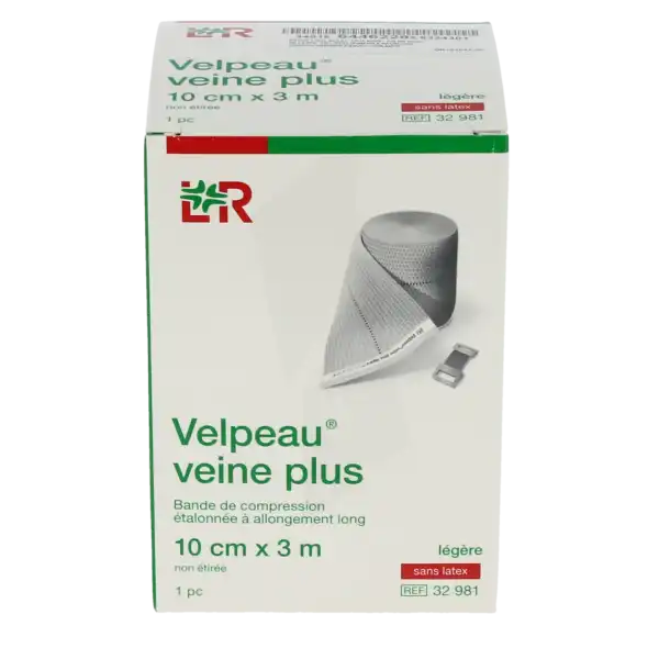 Velpeau Veine Plus Bande De Compression à Allongement Long Sans Latex étalonnée 3mx10cm