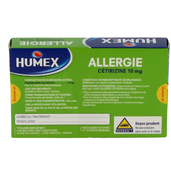 Humex Allergie Cetirizine 10 Mg, Comprimé Pelliculé Sécable