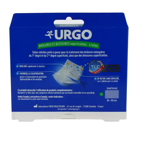 Urgo Brûlures - Blessures Superficielles Tulles Grand Format 8x8cm B/4