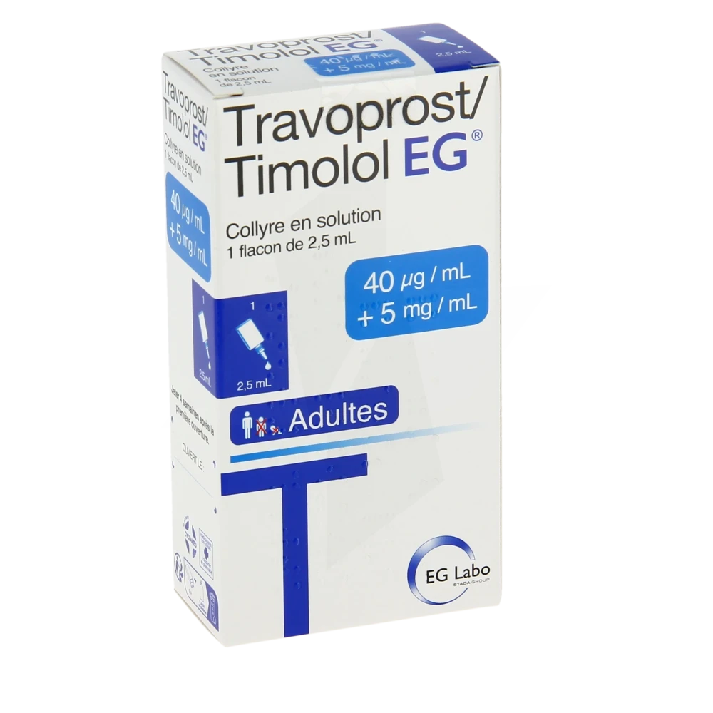 Travoprost/timolol Eg 40 Microgrammes/ml + 5 Mg/ml, Collyre En Solution