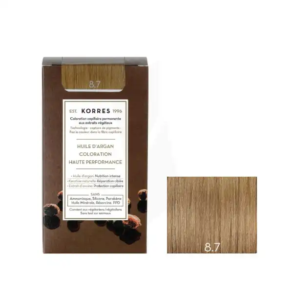 Korres Coloration Permanente à L'huile D'argan 8.7 Blond Clair Marron Kit