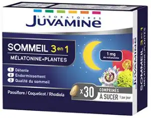 Juvamine Promesses Santé Mélatonine + Plantes 3 en 1 Gélules B/30