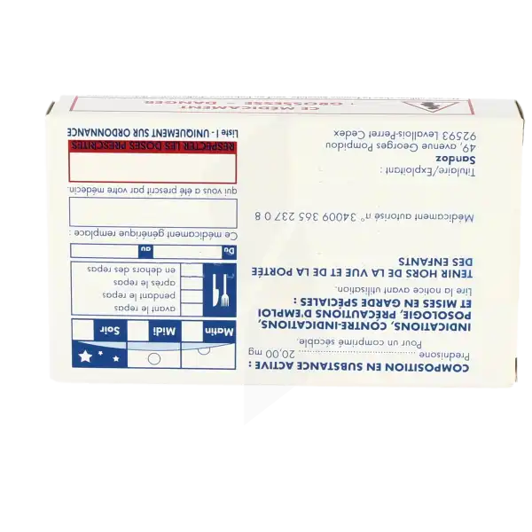 Prednisone Sandoz 20 Mg, Comprimé Sécable