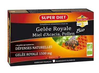 Superdiet Gelée Royale Miel Pollen Bio Solution Buvable 20 Ampoules/15ml à Ris-Orangis