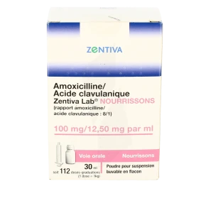Amoxicilline/acide Clavulanique Zentiva Lab 100 Mg/12,50 Mg Par Ml Nourrissons, Poudre Pour Suspension Buvable En Flacon (rapport Amoxicilline/acide Clavulanique : 8/1)