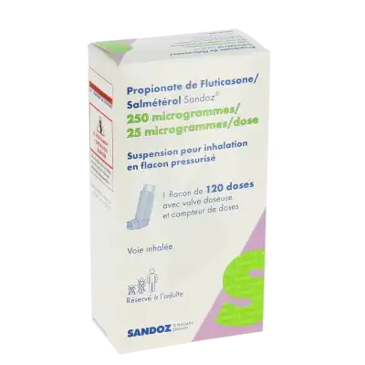 PROPIONATE DE FLUTICASONE/SALMETEROL SANDOZ 250 microgrammes/ 25 microgrammes/dose, suspension pour inhalation en flacon pressurisé