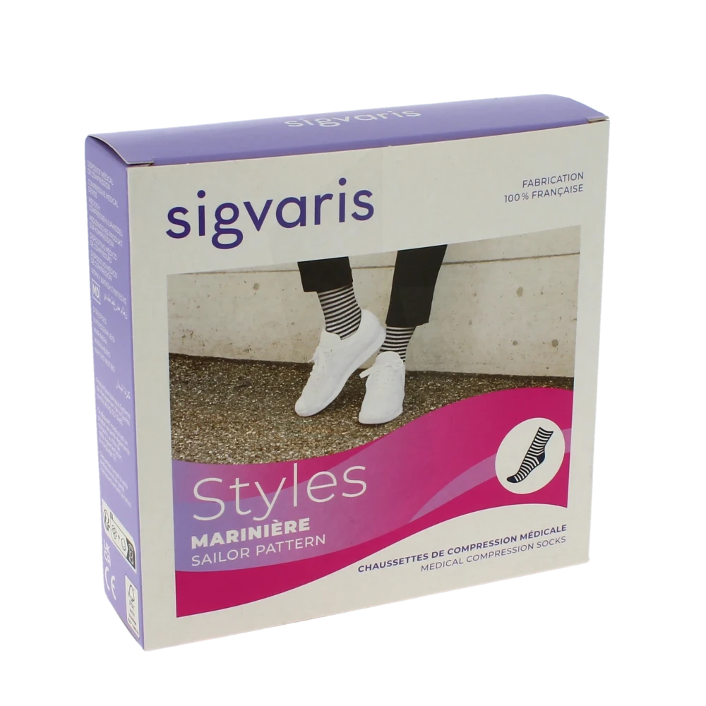 Sigvaris Styles Marinière Chaussette Classe 2 Femme Ecru/blanc Long S
