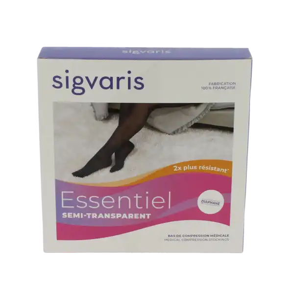 Sigvaris Essentiel Semi-transparent Bas Auto-fixants  Femme Classe 2 Noir Large Long