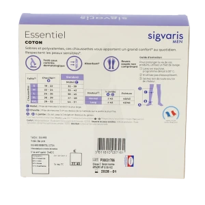 Sigvaris Essentiel Instinct Coton Chaussette Pied Ouvert Classe 2 Homme Noir Normal Xxl
