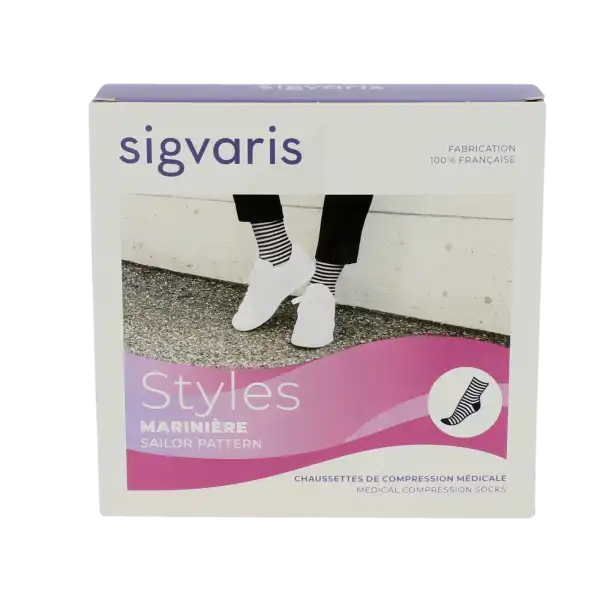 Sigvaris Styles Motifs Mariniere Chaussettes  Femme Classe 2 Marine Blanc Medium Normal