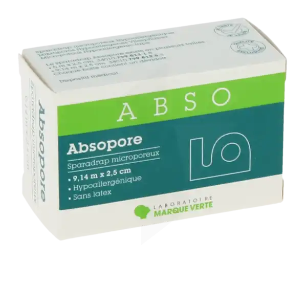 Absopore Sparadrap Microporeux 9,14m X 2,5cm Avec Dévidoir