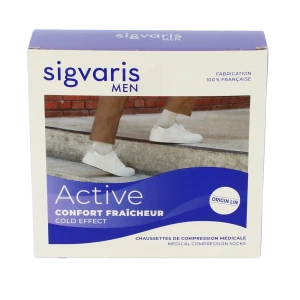 Sigvaris Active Confort FraÎcheur Chaussettes  Homme Classe 2 Écru Large Long