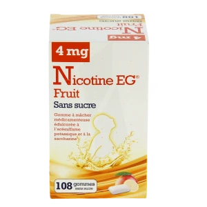Nicotine Eg 4 Mg Gomme à Mâcher Médicamenteuse Sans Sucre Fruit édulcorée à L'acésulfame Potassique Et Saccharine Plq/108