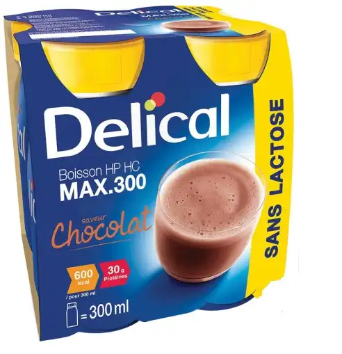 Delical Max 300 Sans Lactose Nutriment Chocolat 4 Bouteilles/300ml