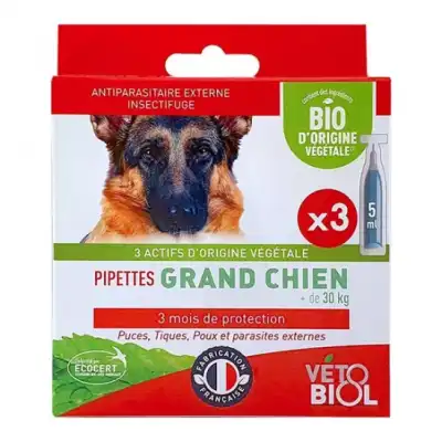 Vétobiol Antiparasitaires Pipettes Grand Chien Boîte de 4