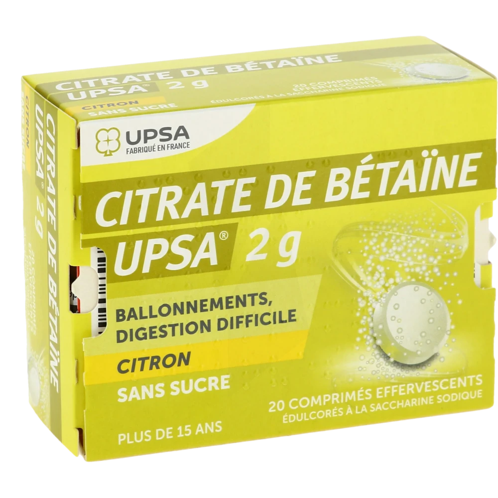 Citrate De Betaine Citron Upsa 2g Sans Sucre, Comprimé Effervescent édulcoré à La Saccharine Sodique
