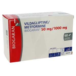 Vildagliptine/metformine Biogaran 50 Mg/1000 Mg, Comprimé Pelliculé