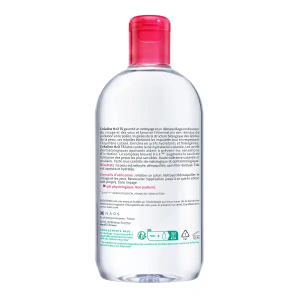 Bioderma Créaline H2o Ts Eau Micellaire Démaquillante Peau Très Sèche 500ml
