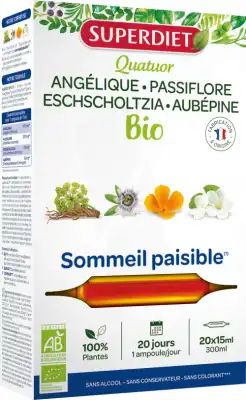 Superdiet Quatuor Bio Solution Buvable Sommeil Paisible 20 Ampoules/15ml à Saint-Sébastien-sur-Loire