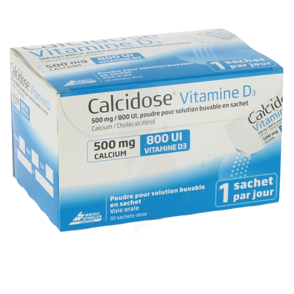 Calcidose Vitamine D3, 500 Mg/800 Ui, Poudre Pour Solution Buvable En Sachet