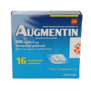 Augmentin 500 Mg/62,5 Mg, Comprimé Pelliculé (rapport Amoxicilline/acide Clavulanique : 8/1)