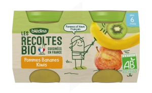 Blédina Les Récoltes Bio Pommes Bananes Kiwis 2 Pots/130g
