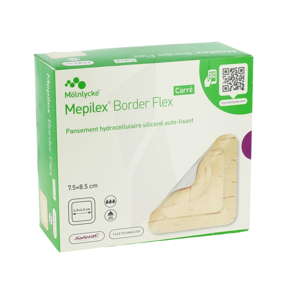 Mepilex Border Flex Carré Pansement Hydrocellulaire Adhésif Stérile Siliconé 7,5x8,5cm B/16