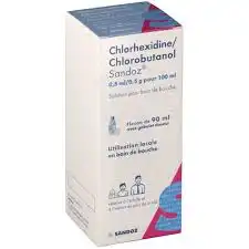 CHLORHEXIDINE/CHLOROBUTANOL SANDOZ 0,5 ml/0,5 g pour 100 ml, solution pour bain de bouche Fl/90ml