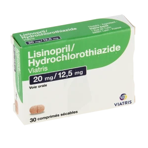 Lisinopril/hydrochlorothiazide Viatris 20mg/12,5mg, Comprimé Sécable