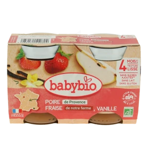 Babybio Alimentation Infantile Poire Fraises Vanille 2pots/130g