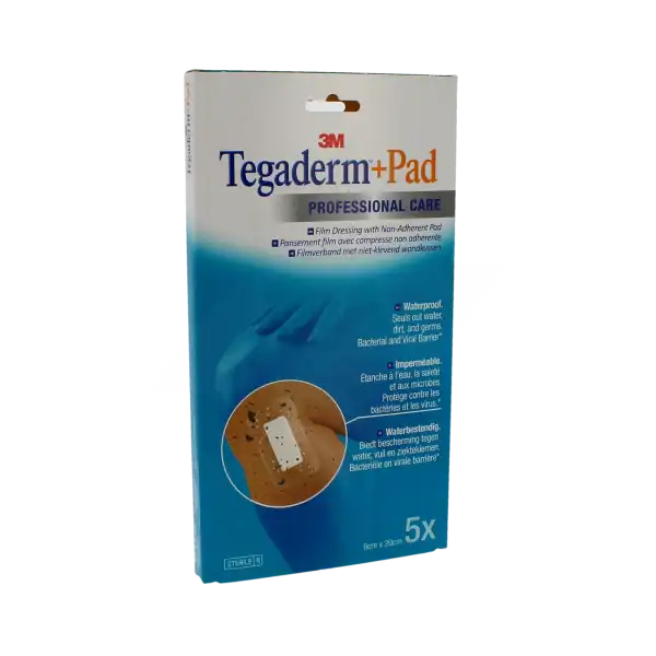 Tegaderm+pad Pansement Adhésif Stérile Avec Compresse Transparent 9x20cm B/5