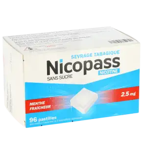 Nicopass Menthe Fraicheur 2,5 Mg Sans Sucre, Pastille édulcorée à L'aspartam Et à L'acésulfame Potassique à CUISERY