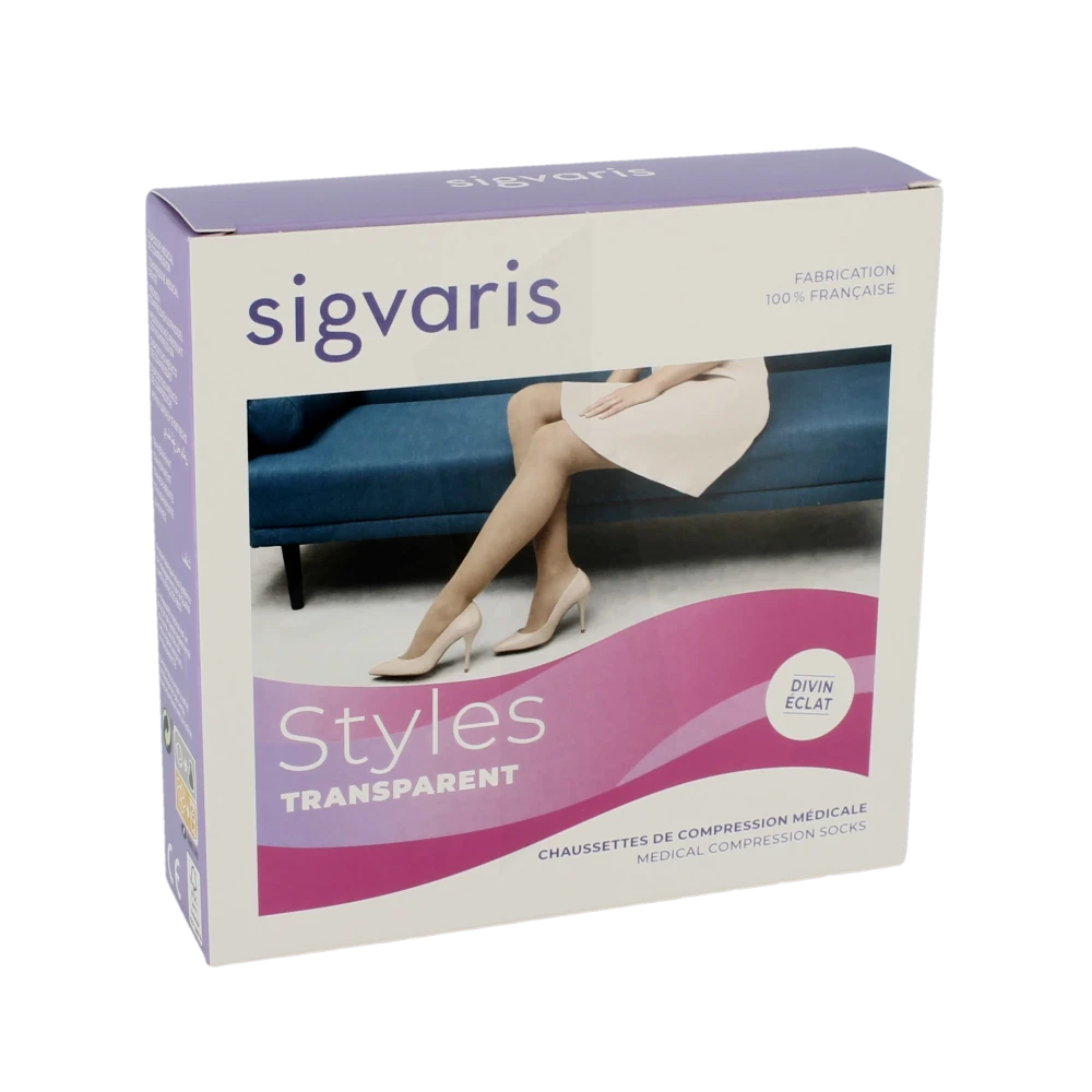 Sigvaris Styles Transparent Chaussettes  Femme Classe 2 Beige 130 Large Long