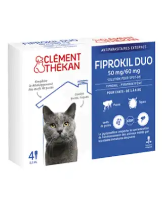 Fiprokil Duo 50mg/60mg Solution pour spot-on chat moins de 4kg 4 Pipettes/0,5ml