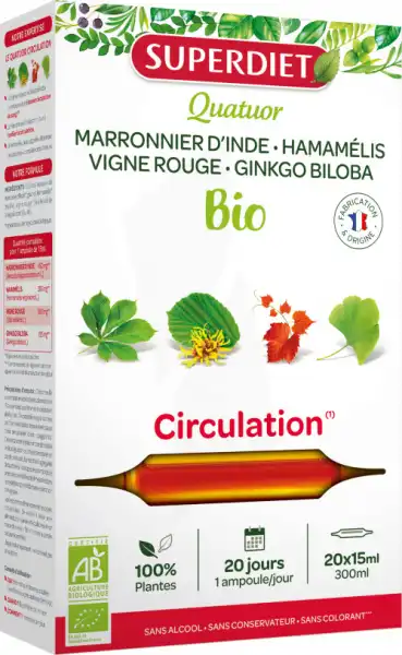 Superdiet Quatuor Bio Solution Buvable Circulation 20 Ampoules/15ml