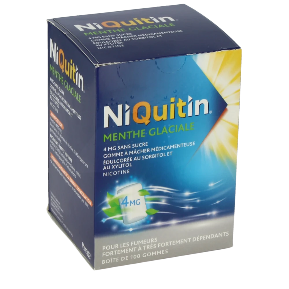Niquitin Menthe Glaciale 4 Mg Sans Sucre, Gomme à Mâcher Médicamenteuse édulcorée Au Sorbitol Et Au Xylitol
