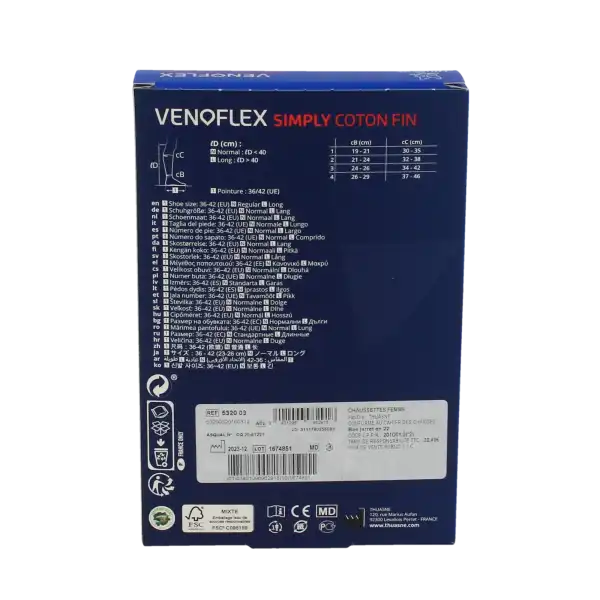 Venoflex Simply 2 Chaussette Coton Fin Femme Noir Taille 1n