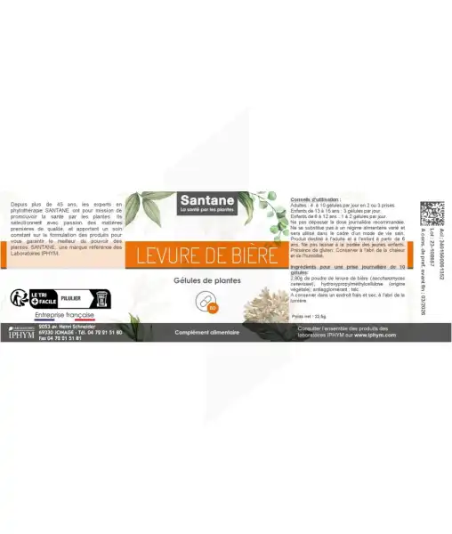 Santane Levure De Bière Gélules De Poudre De Plantes 280mg B/60