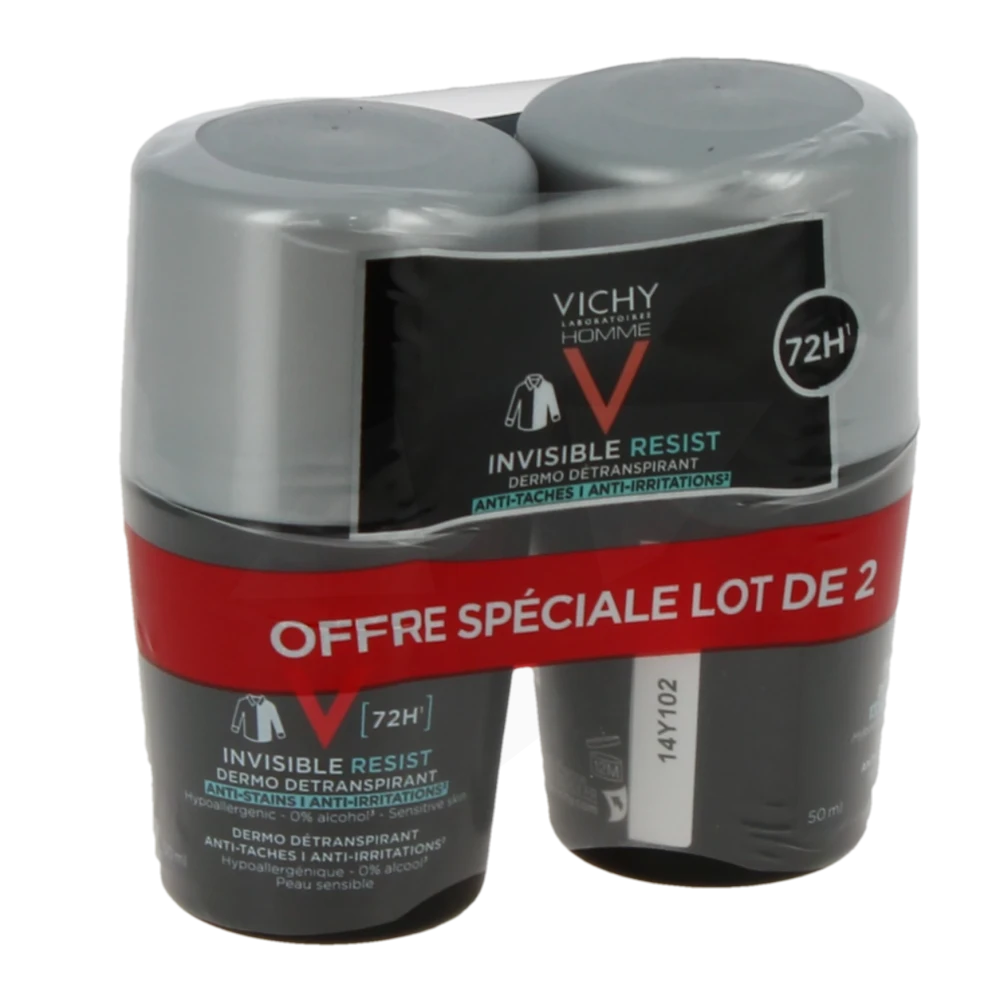 Vichy Homme Dermo-détranspirant Invisible Protect 72h 2roll-on/50ml