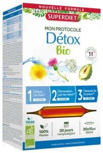 Superdiet Solution Buvable Protocole Detox Bio 30 Ampoules/15ml