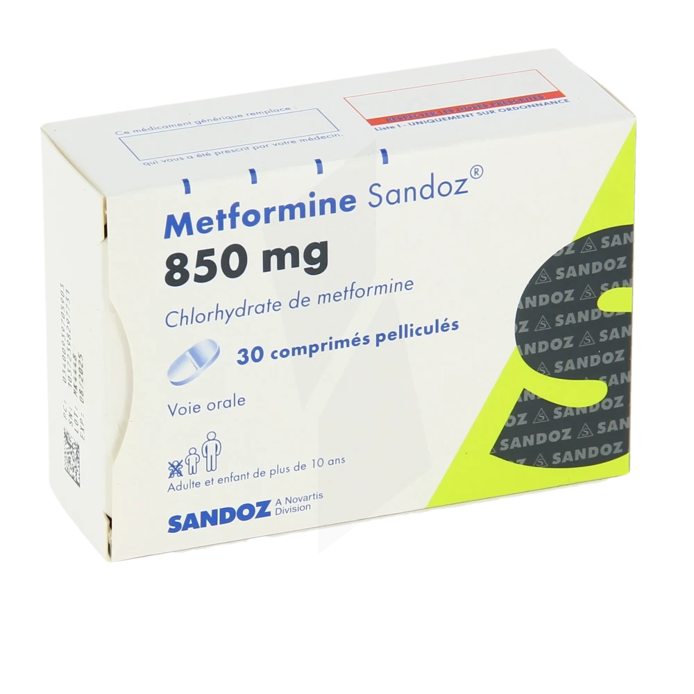Metformine Sandoz 850 Mg, Comprimé Pelliculé