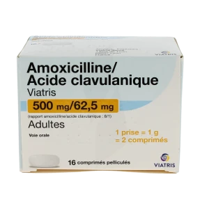 Amoxicilline / Acide Clavulanique Viatris 500 Mg/62,5 Mg Adultes, Comprimé Pelliculé (rapport Amoxicilline/acide Clavulanique : 8/1)