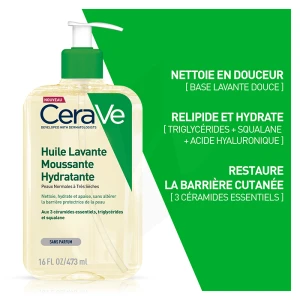 Cerave Huile Lavante Moussante Hydratante Peaux Normales à Très Sèches à Tendance Atopique Flacon Pompe/473ml