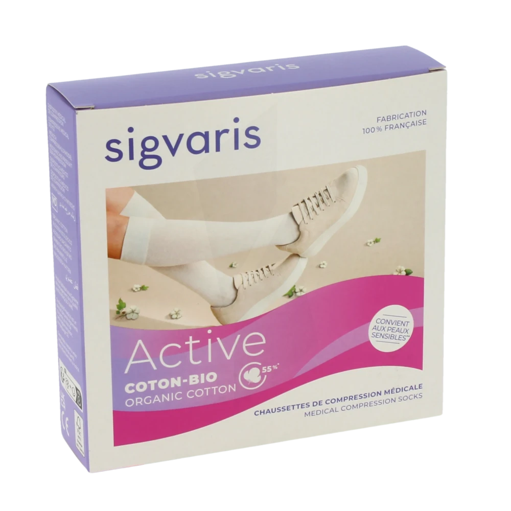 Sigvaris Active Coton Bio 55% Chaussette Classe 2 Femme Noir Long M