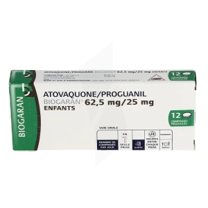 Atovaquone/proguanil Biogaran 62,5 Mg/25 Mg Enfants, Comprimé Pelliculé