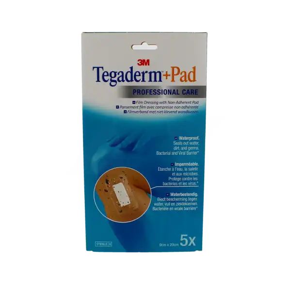 Tegaderm+pad Pansement Adhésif Stérile Avec Compresse Transparent 9x20cm B/5